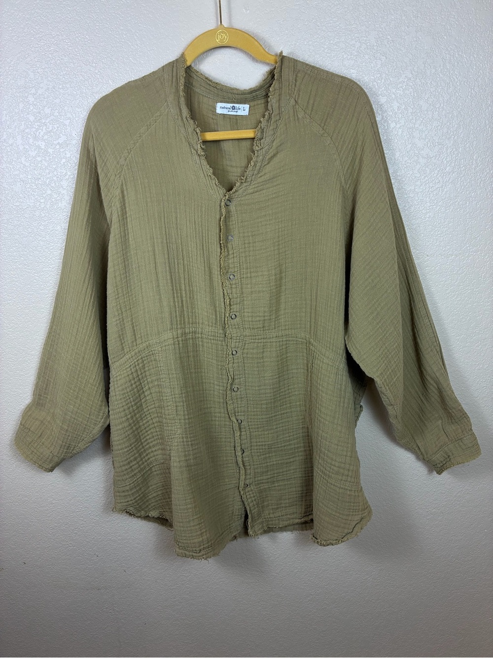 NATURAL LIFE Olive-Tan Lightweight Womens Cotton Gauze Snap Tunic Jacket